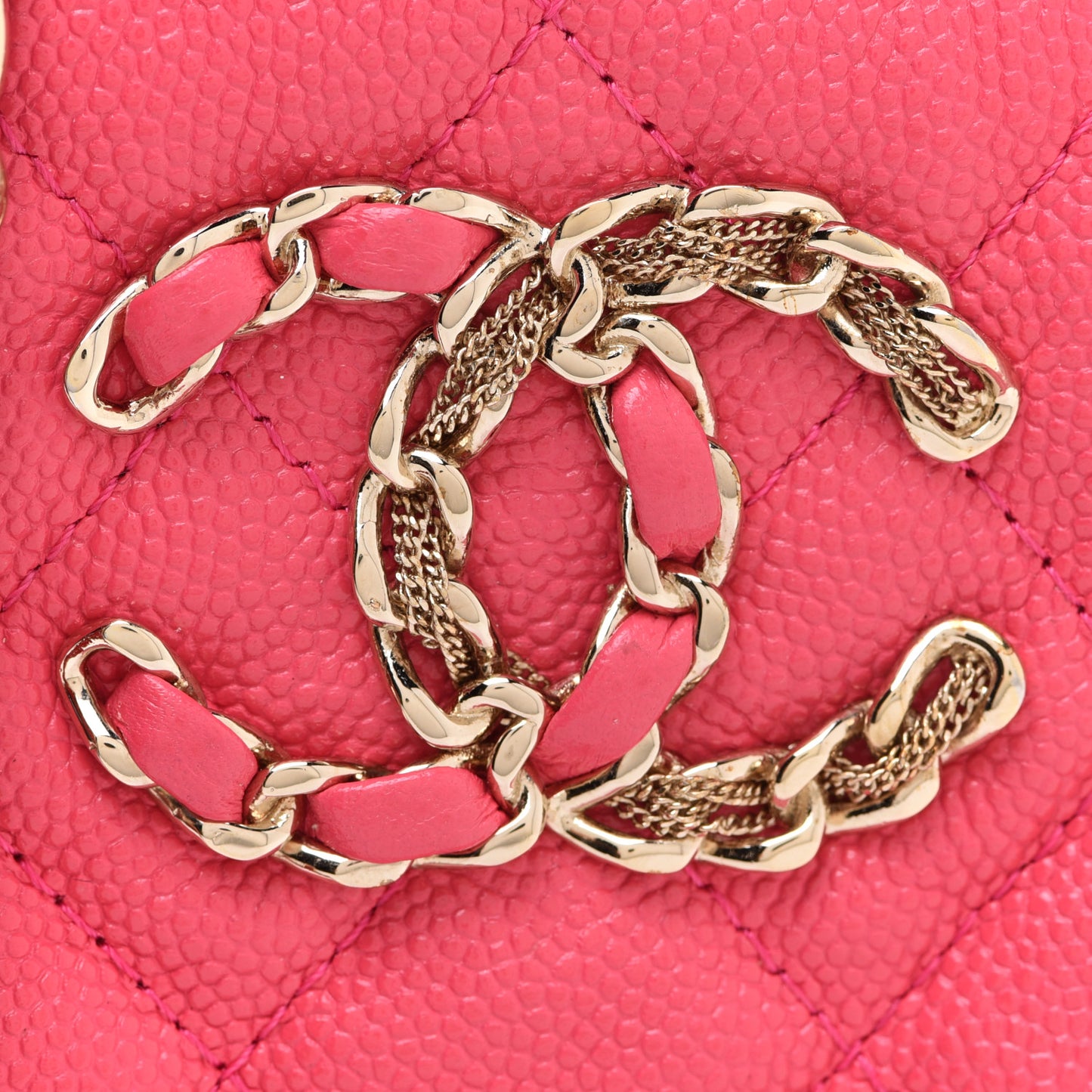 Caviar Quilted French New Wave Phone Holder With Chain Pink