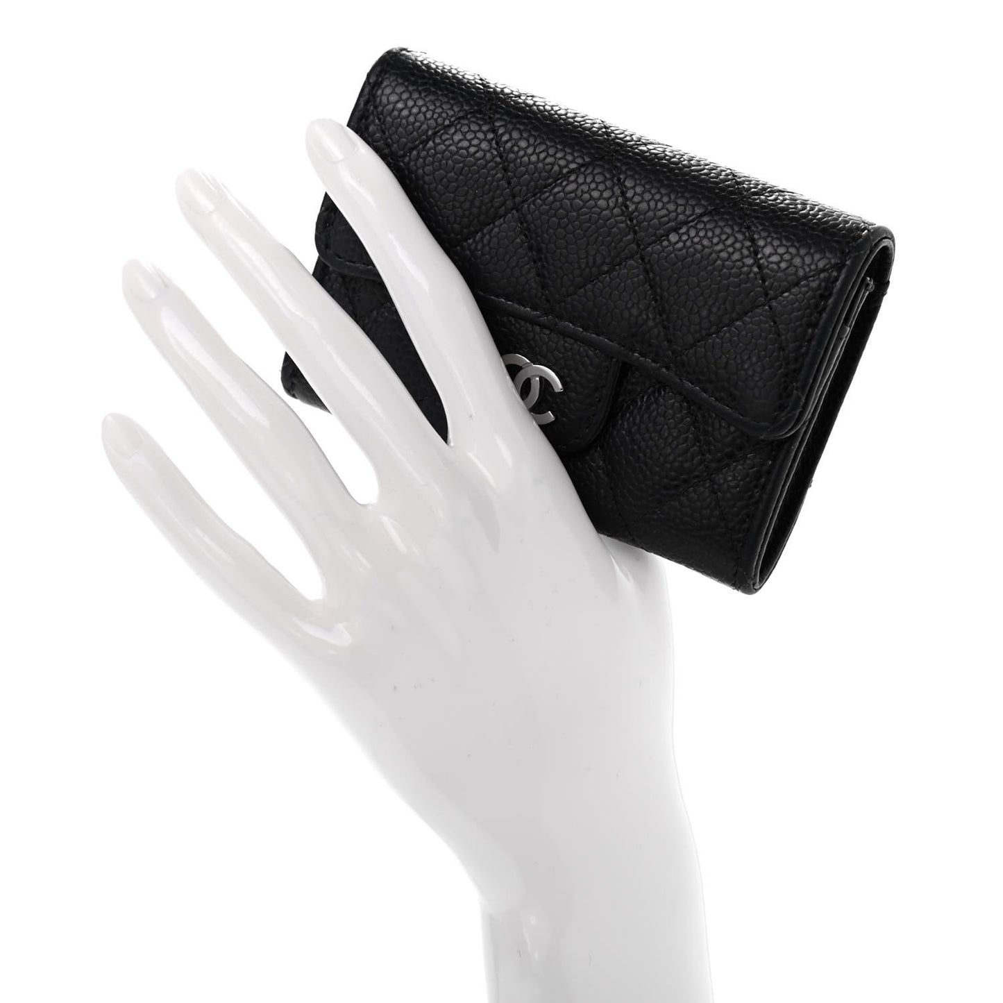 Caviar Quilted Flap Card Holder Wallet Black
