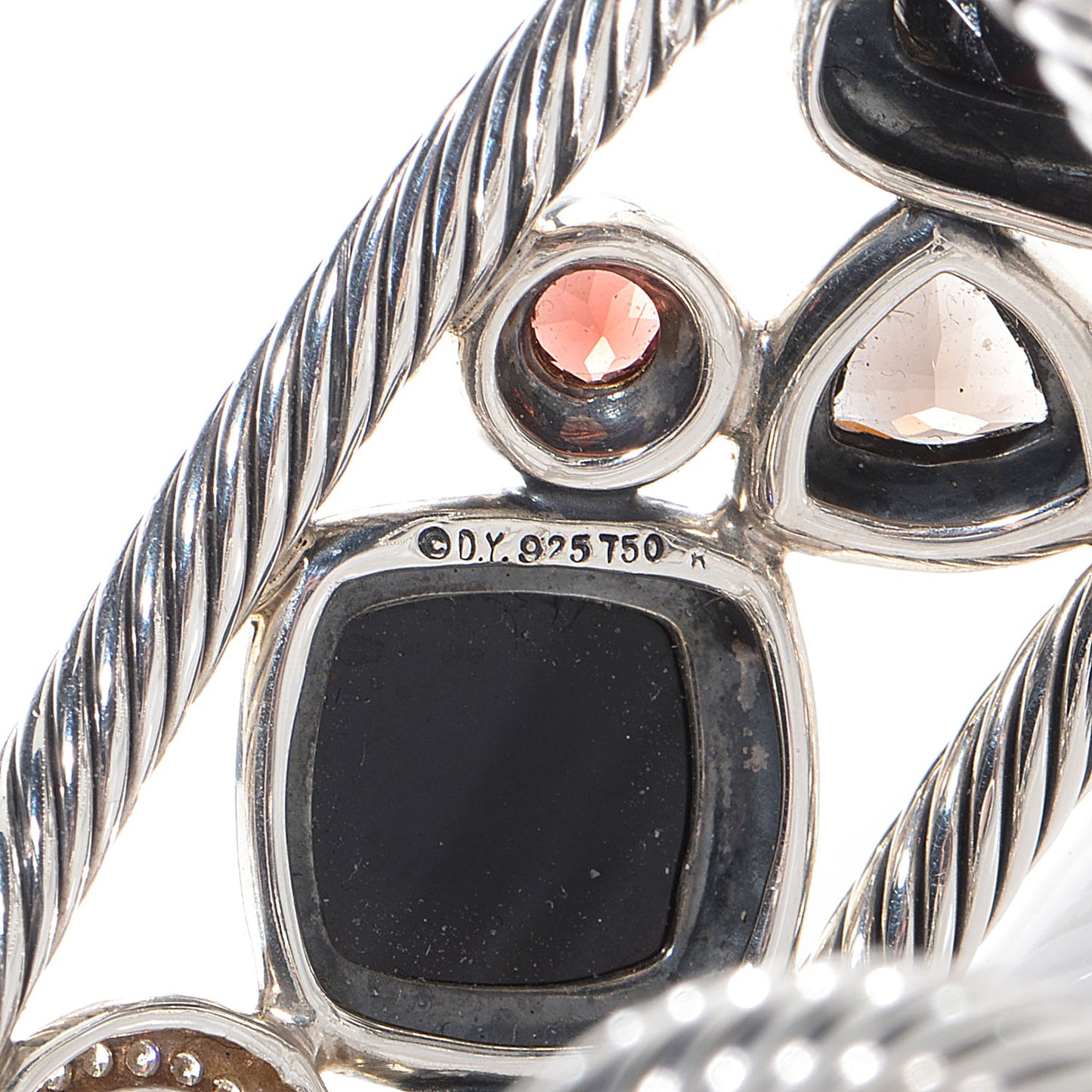 Sterling Silver 18k Gold Pave Diamond Hematine Mosaic Cuff