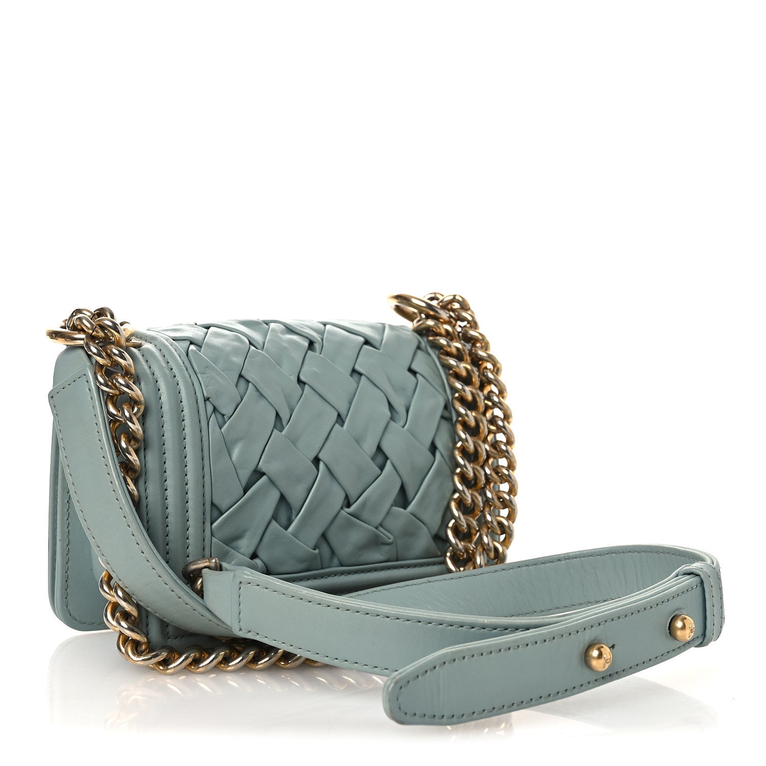 Chanel Lambskin Woven Mini Chateau Boy Flap Light Blue 3 of 13