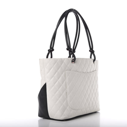 Chanel Calfskin Quilted Large Cambon Tote White Black 3 of 18