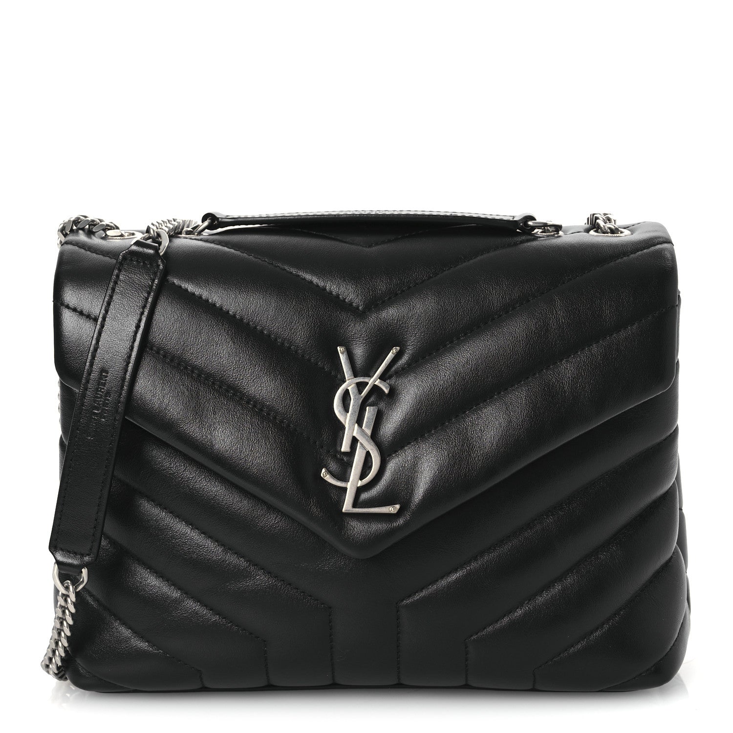 Saint Laurent Calfskin Y Quilted Monogram Small Loulou Chain Satchel Black 8 of 10