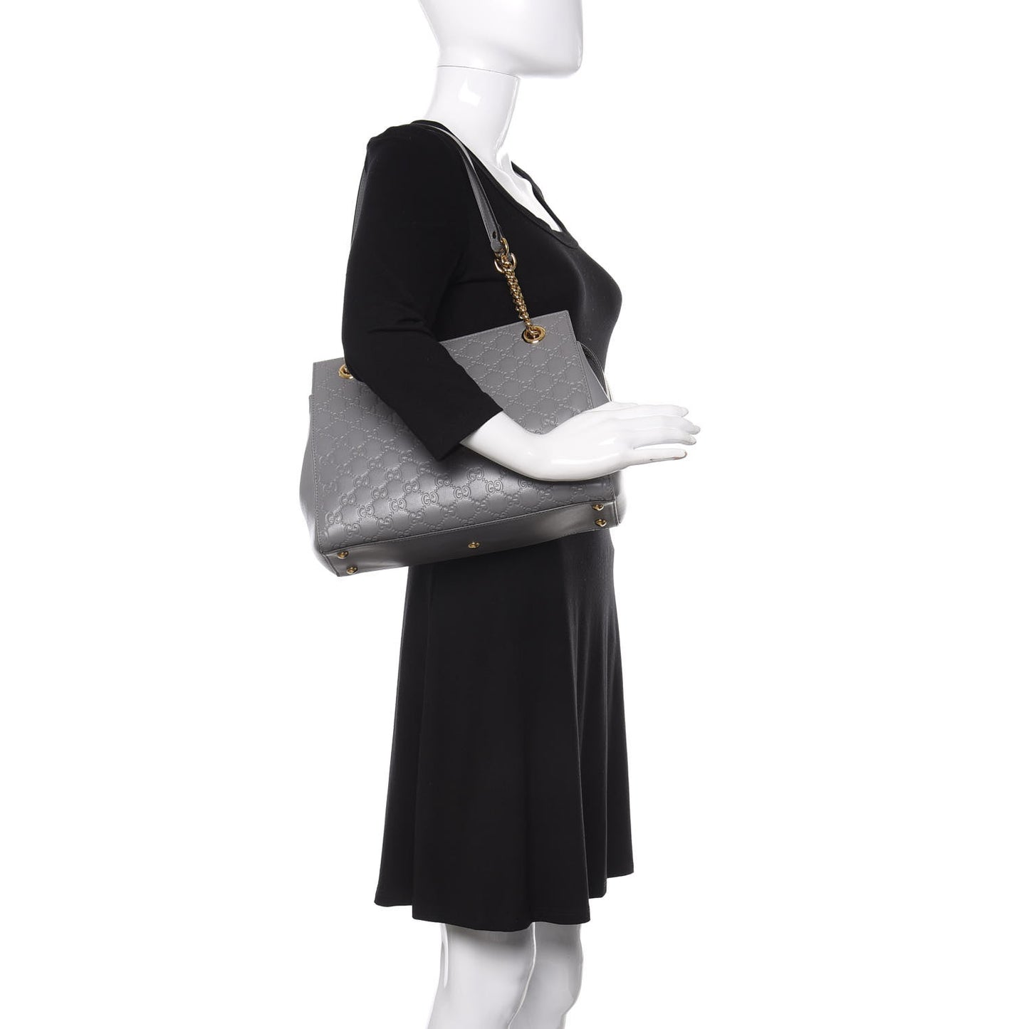 Soft Guccissima Signature Medium Shoulder Tote Bag Deep Grey