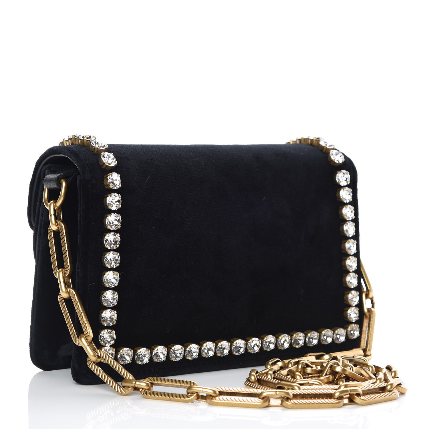 Gucci Velvet Crystal Mini Bee Broadway Shoulder Bag Black 3 of 14
