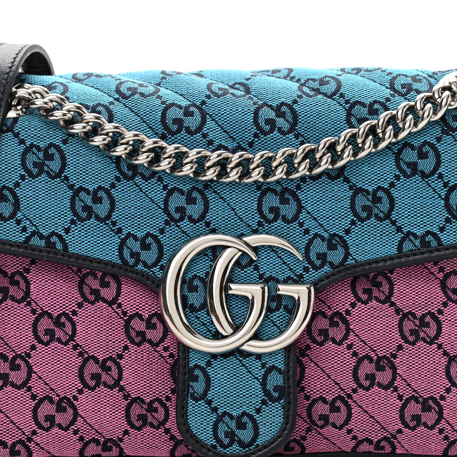 Gucci Monogram Multicolor Matelasse Diagonal Small GG Marmont Shoulder Bag Light Blue Pink Blue Green Red 9 of 11
