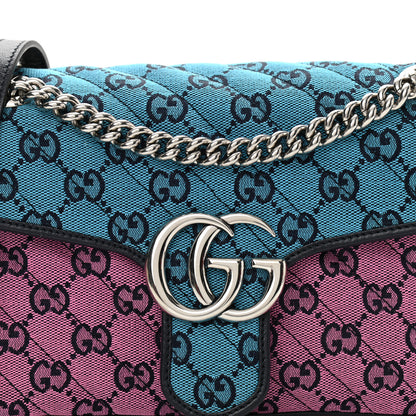 Gucci Monogram Multicolor Matelasse Diagonal Small GG Marmont Shoulder Bag Light Blue Pink Blue Green Red 9 of 11