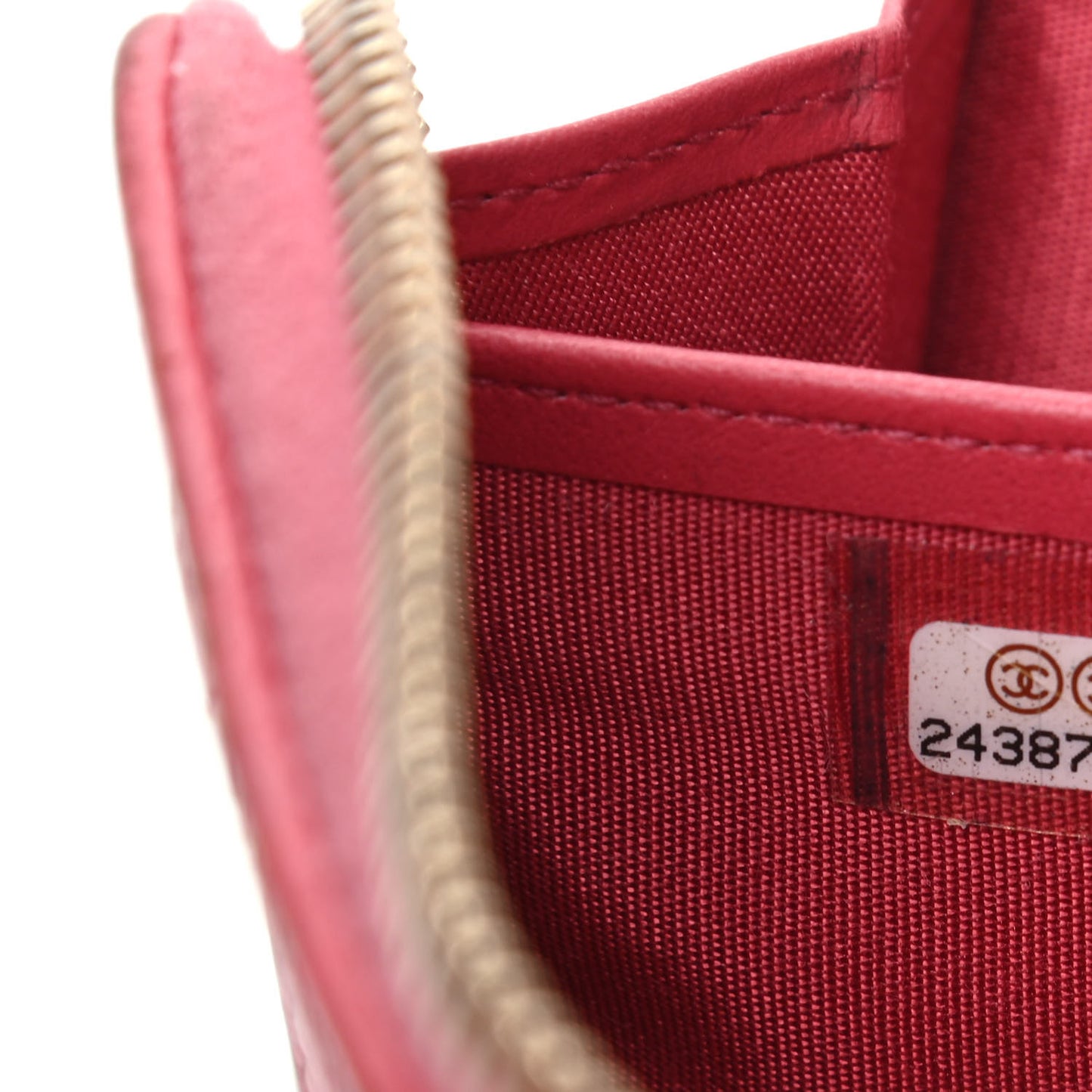 Grained Calfskin Quilted Label Zip Around Wallet Pink