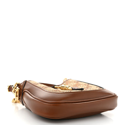 Gucci New Canvas Charisma Calfskin Crystal GG Monogram Mini Jackie 1961 Hobo Camel Ebony 4 of 11