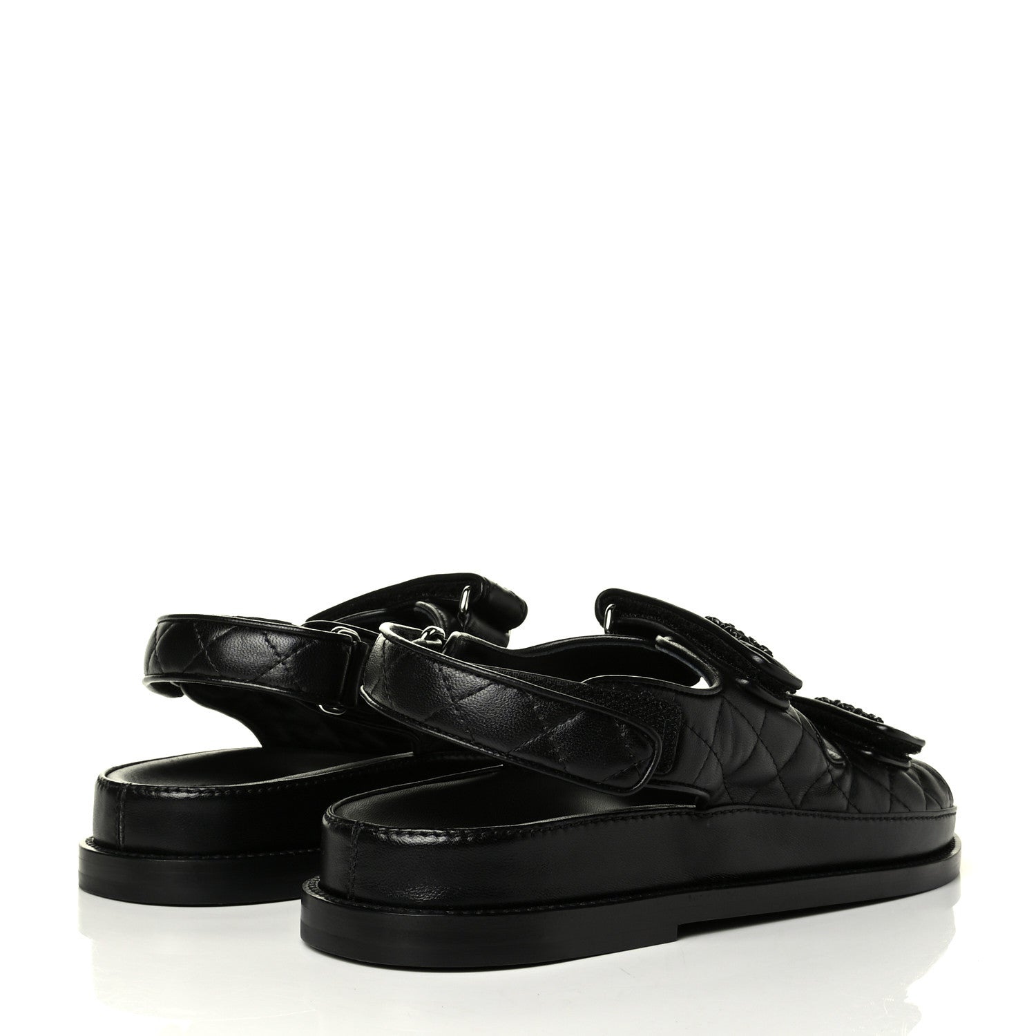 Chanel Lambskin Velcro Dad Sandals 38.5 Black 3 of 5