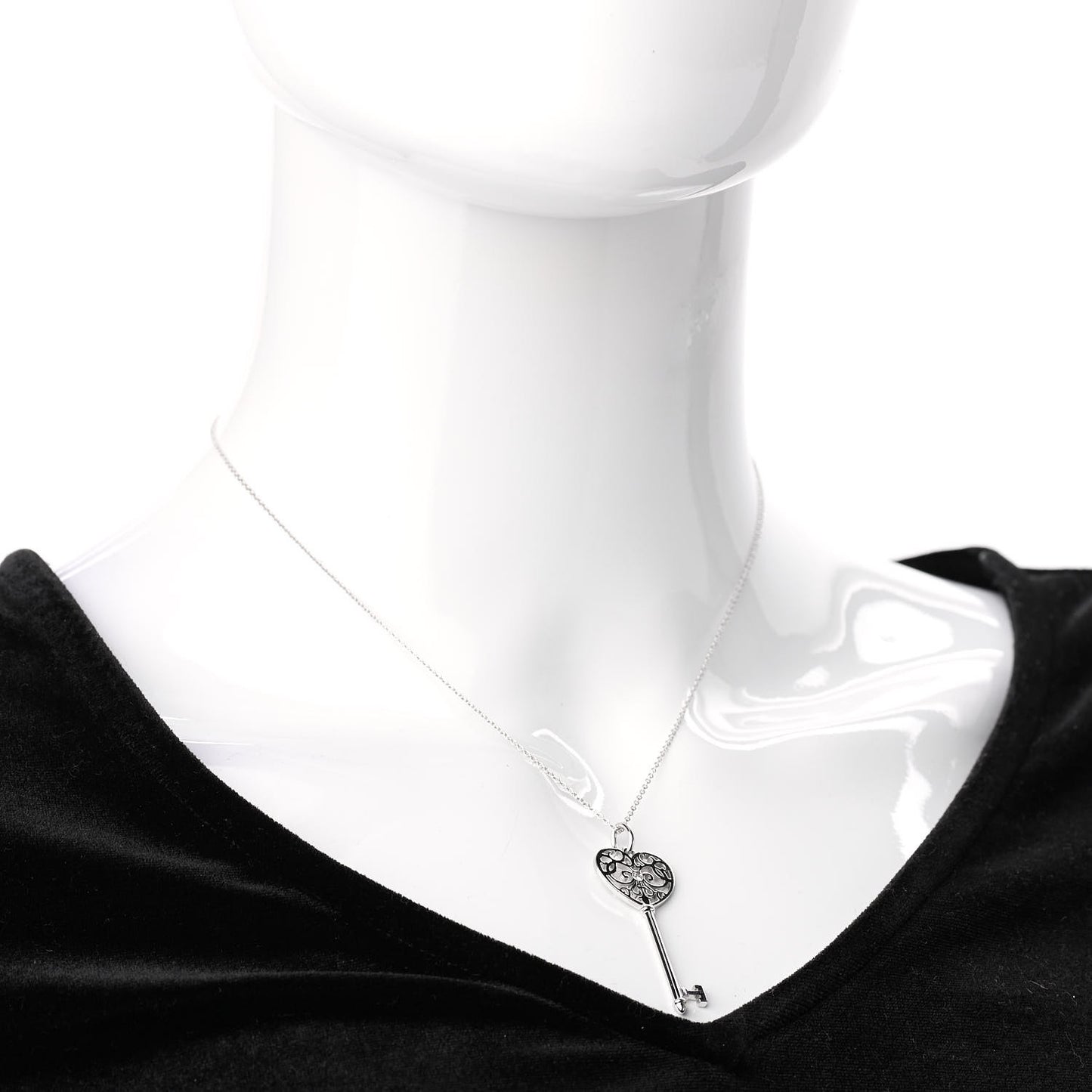 18K White Gold Diamond Enchant Heart Key Pendant Necklace