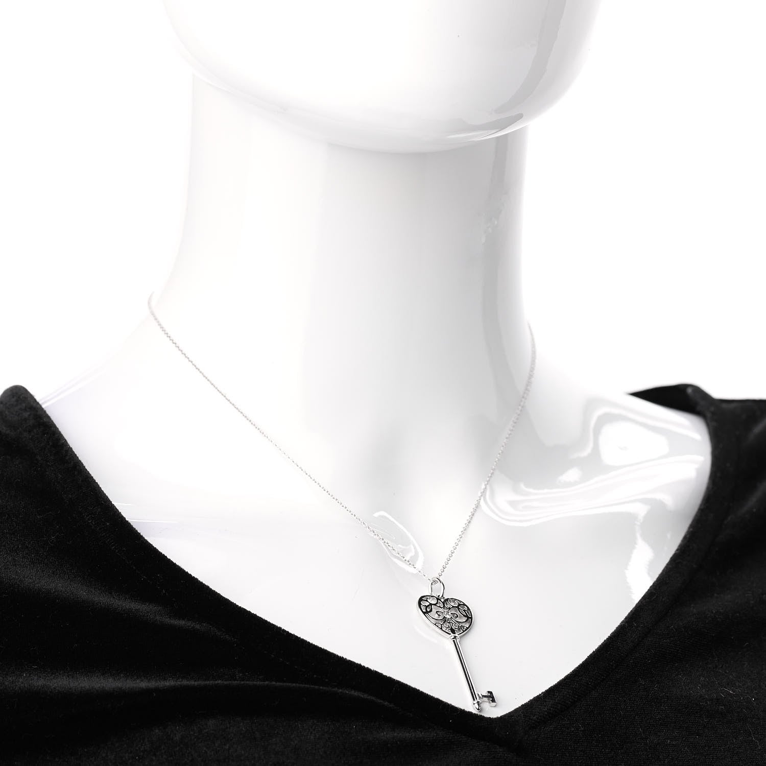 Tiffany 18K White Gold Diamond Enchant Heart Key Pendant Necklace 2 of 7