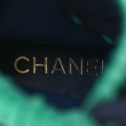 Chanel Suede Calfskin Velvet Quilted CC Combat Boots 37 Navy Green Black 9 of 9