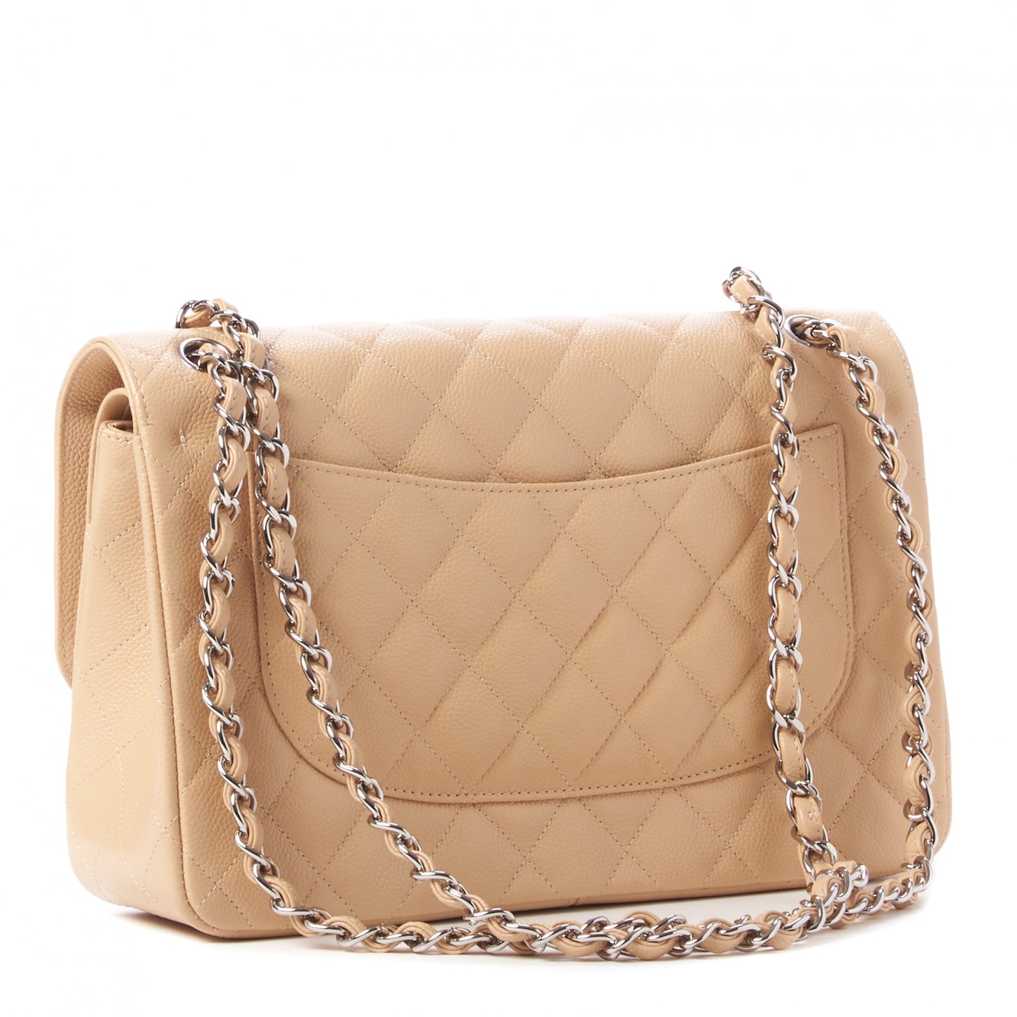 Caviar Quilted Jumbo Double Flap Beige Clair