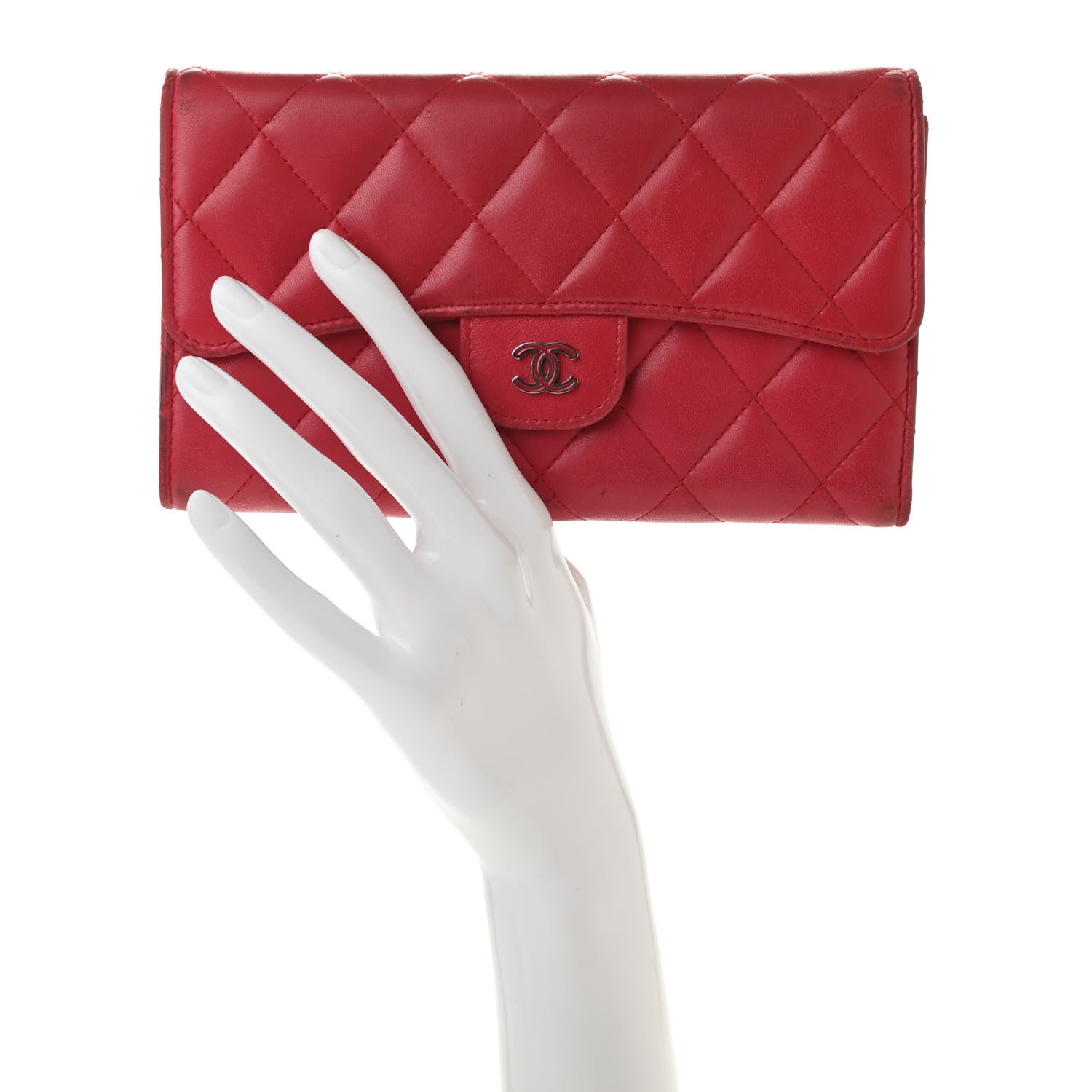 Chanel Lambskin Quilted Large Flap Wallet Dark Pink 2 of 14