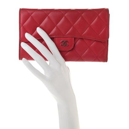 Chanel Lambskin Quilted Large Flap Wallet Dark Pink 2 of 14