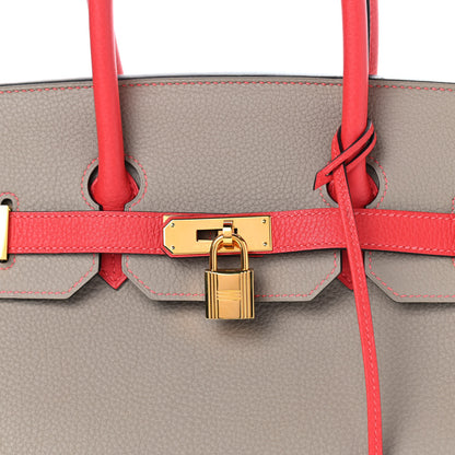 Hermes Togo Bi Color Horseshoe Birkin 35 Rouge Pivoine Gris Tourterelle 10 of 11