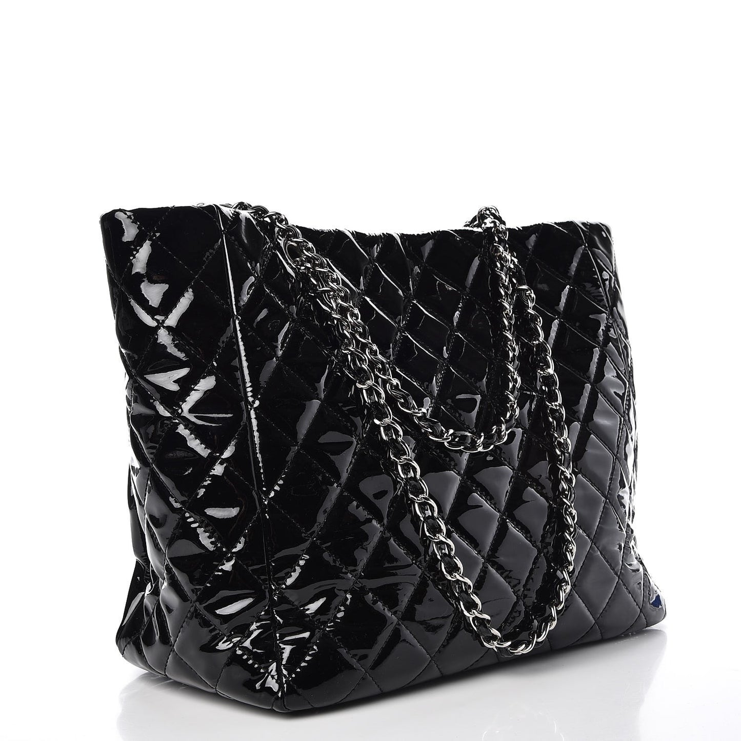 Patent Quilted Chic and Glitter Large Tote Black