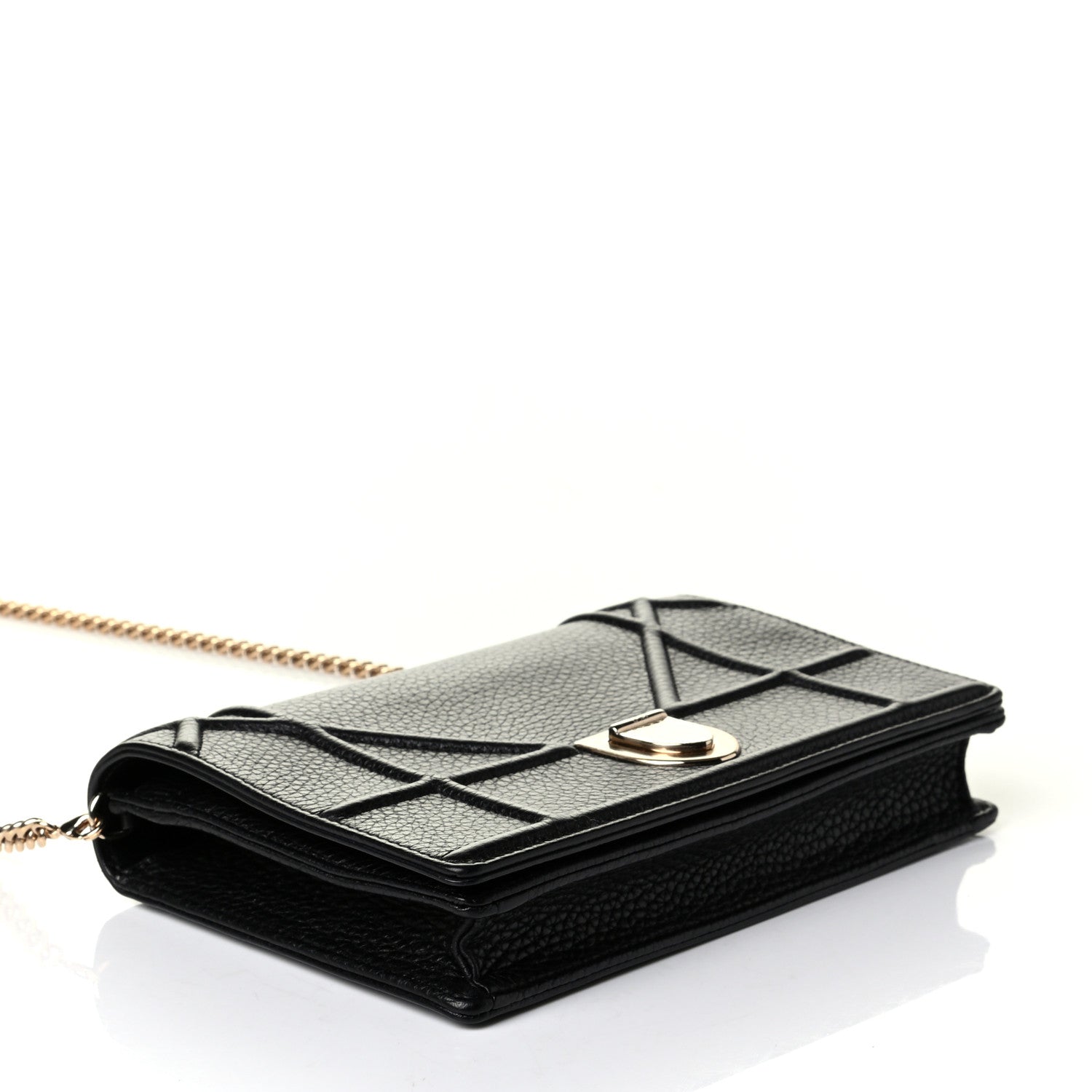 Christian Dior Grained Calfskin Diorama Wallet on Chain Pouch Black 3 of 8