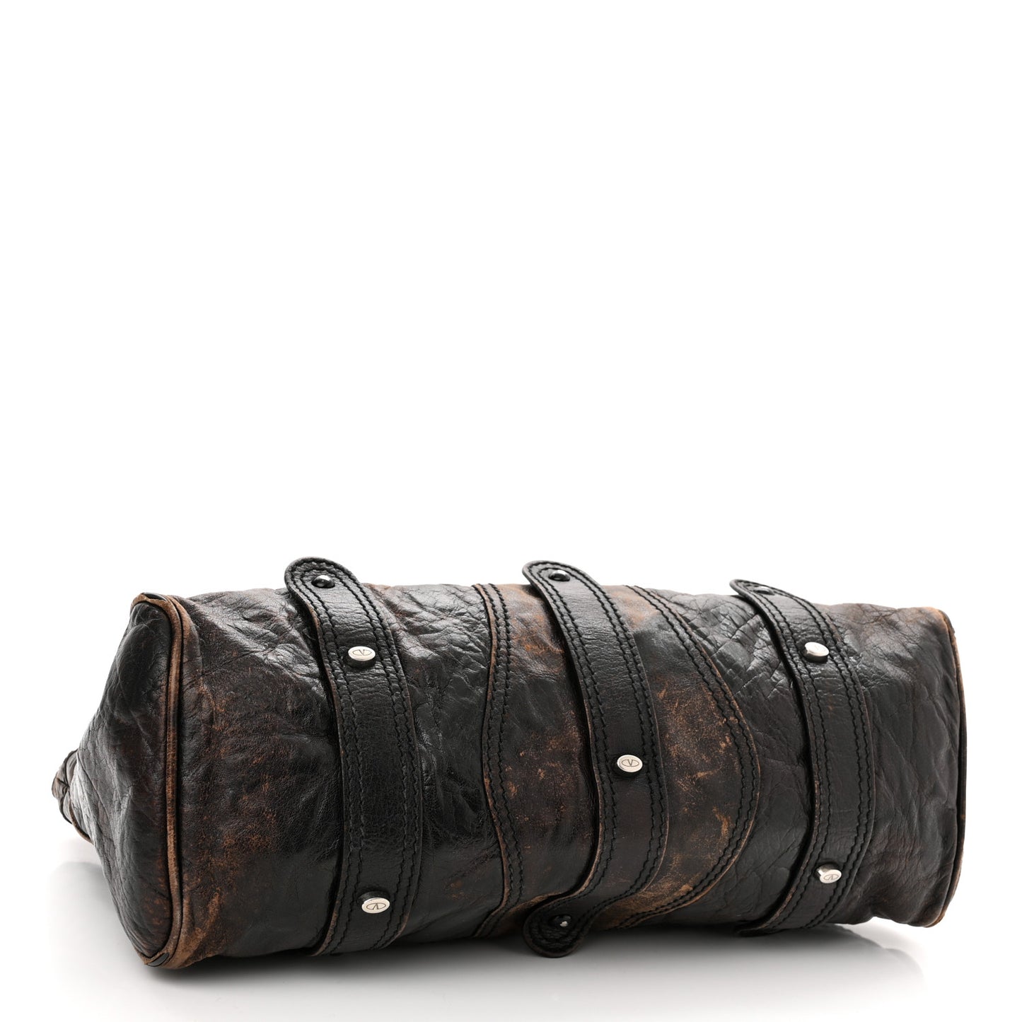 Distressed Calfskin VLogo Shoulder Bag Brown