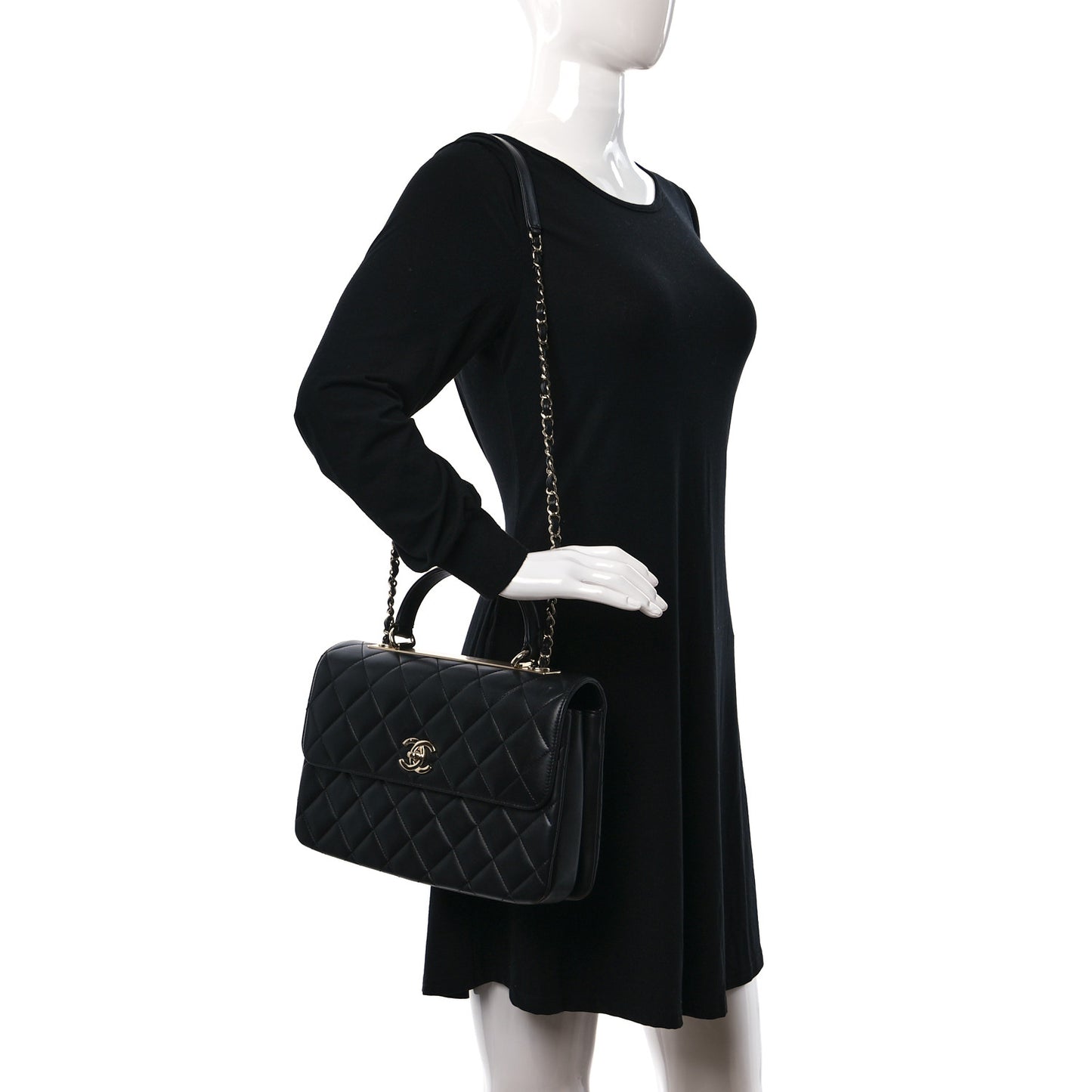 Lambskin Quilted Medium Trendy CC Flap Dual Handle Bag Black