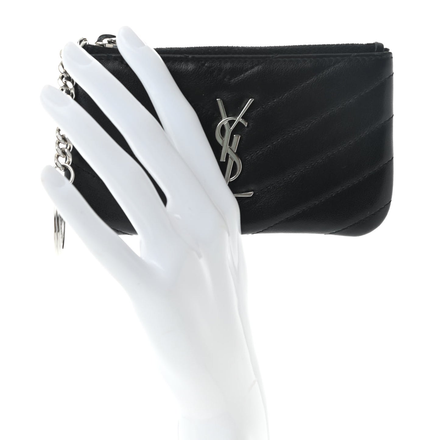 Calfskin Matelasse Monogram Key Pouch Black