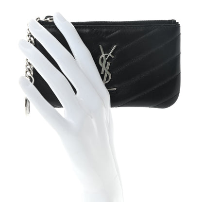 Saint Laurent Calfskin Matelasse Monogram Key Pouch Black 3 of 9