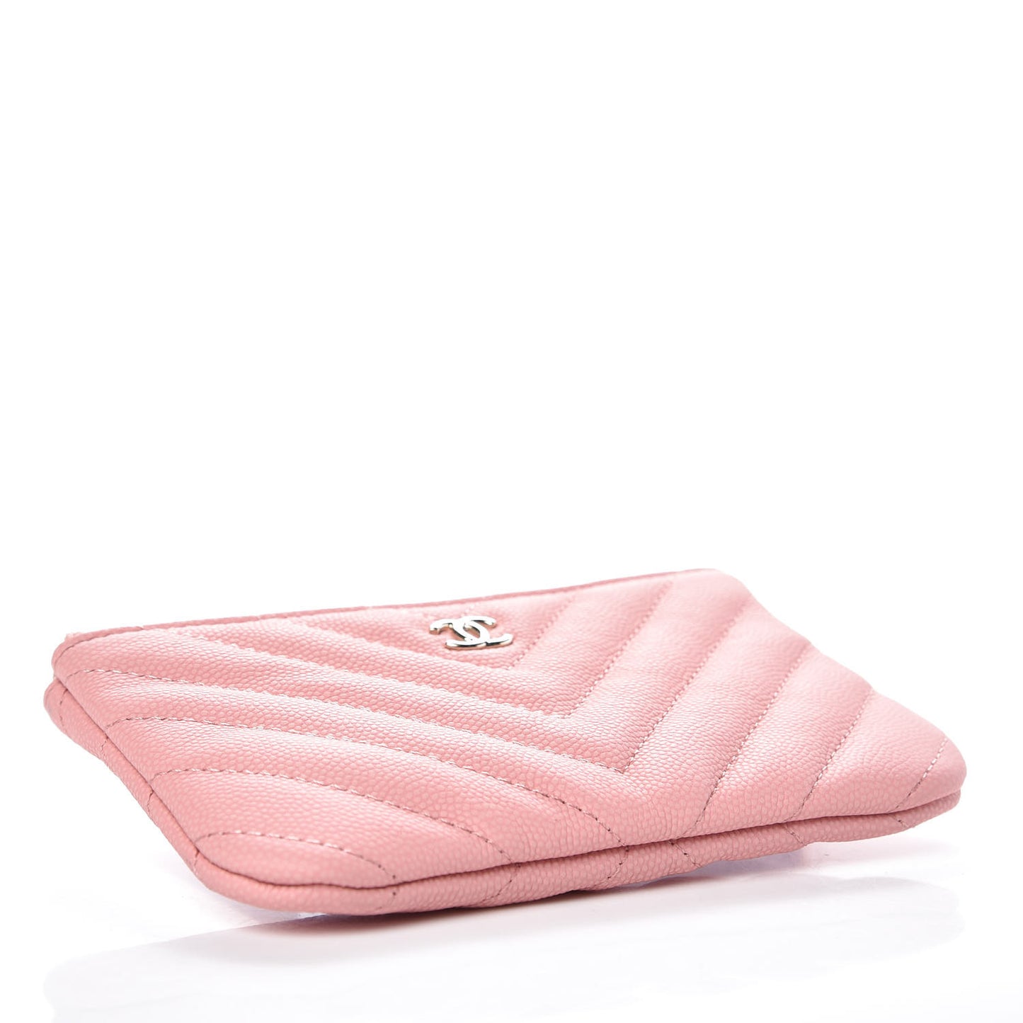 Caviar Chevron Quilted Small Cosmetic Case Pink