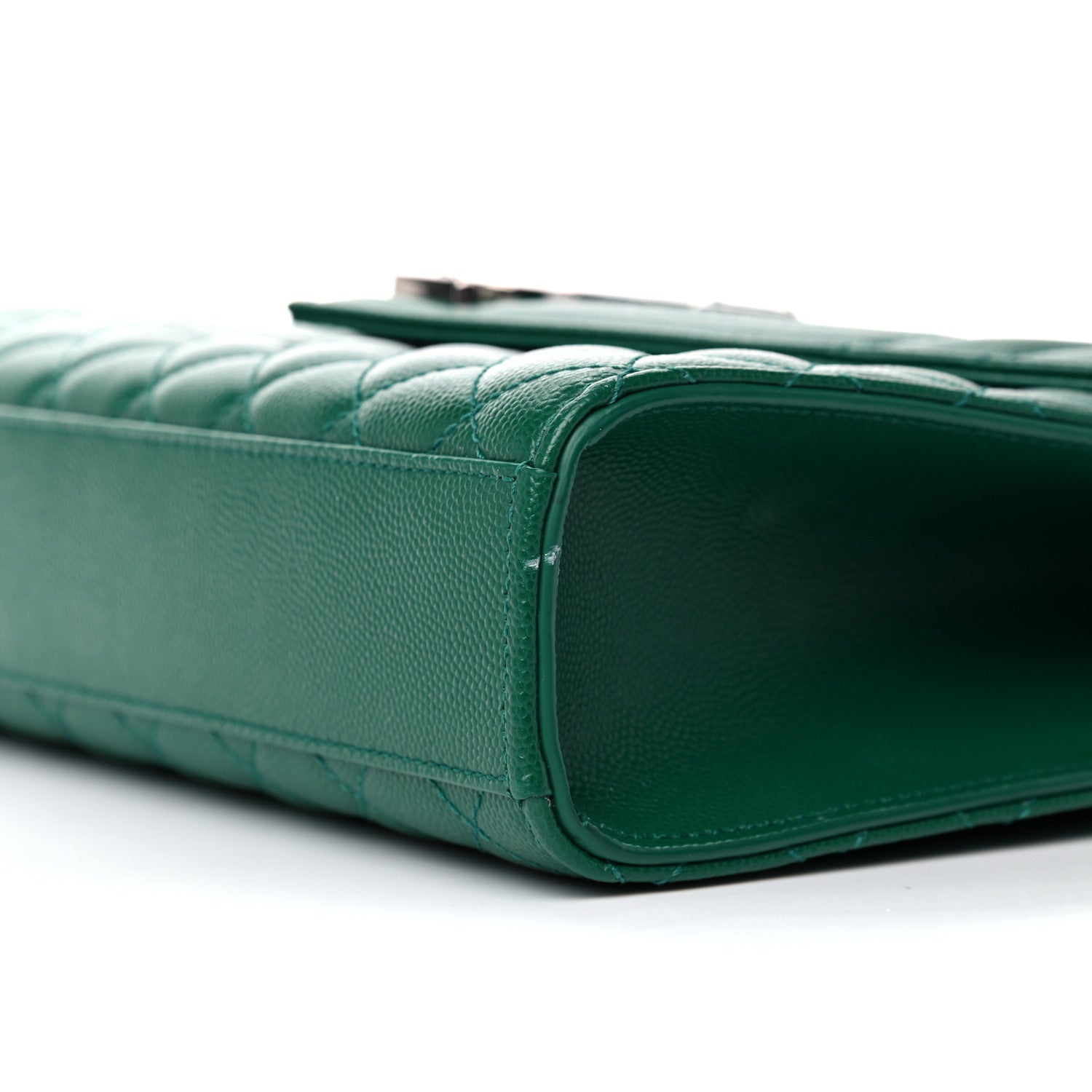 Saint Laurent Grain De Poudre Textured Mixed Matelasse Triquilt Medium Monogram Satchel Green 10 of 16