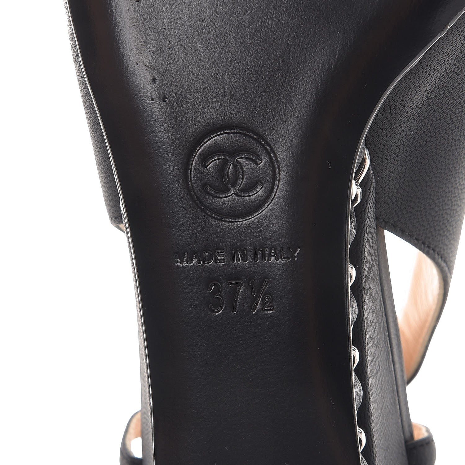 Chanel Lambskin Chain CC Cap Toe Slingback Wedge Sandals 37.5 Black 6 of 9