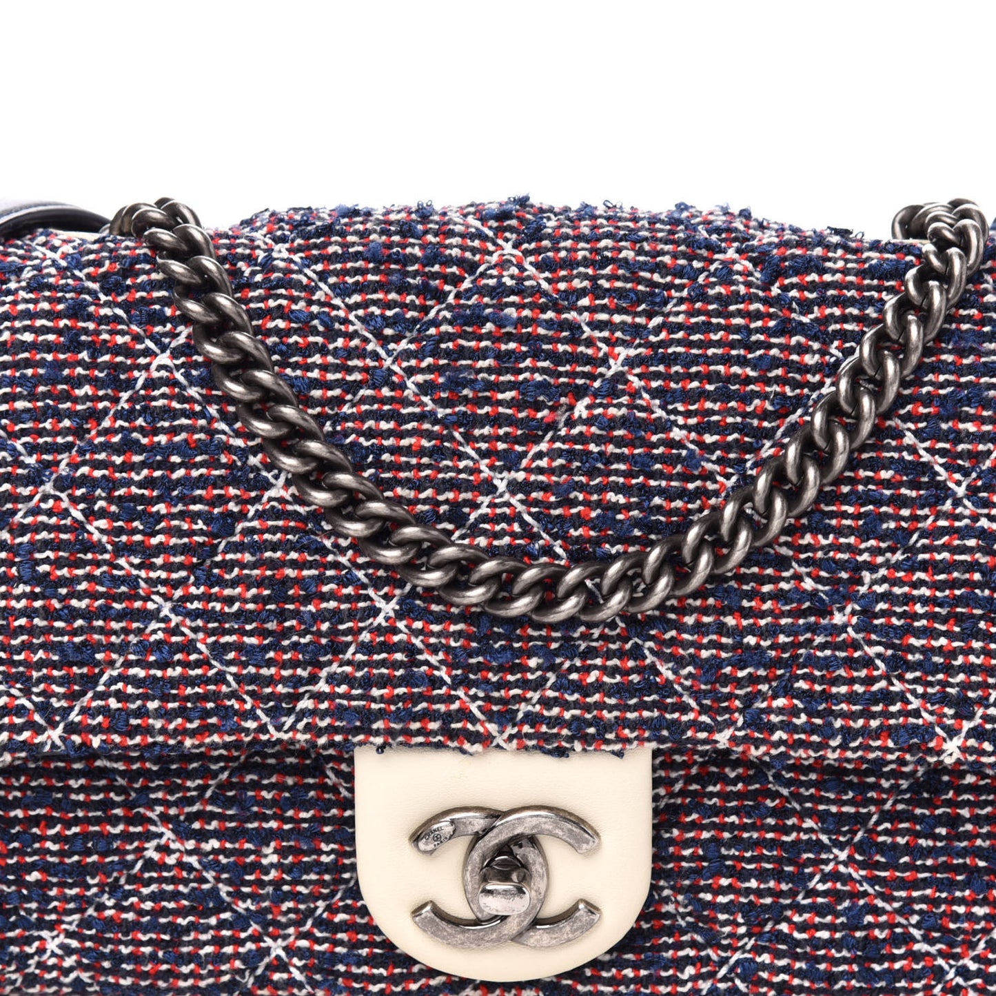 Tweed Quilted Medium Single Flap Blue Multicolor