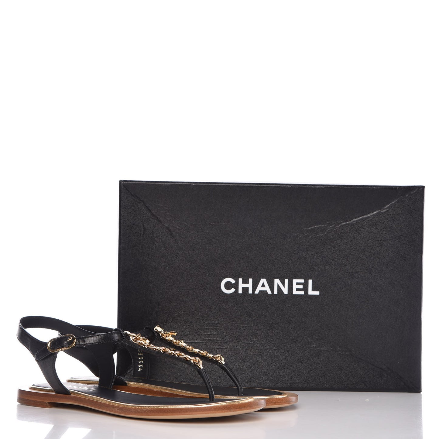 Lambskin CC Thong Sandals 36.5 Black White