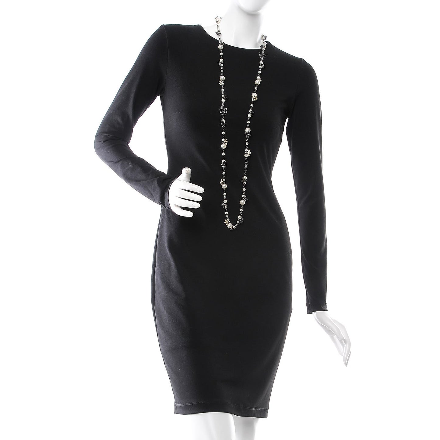 Ruthenium Pearl Enamel CC Long Necklace Black