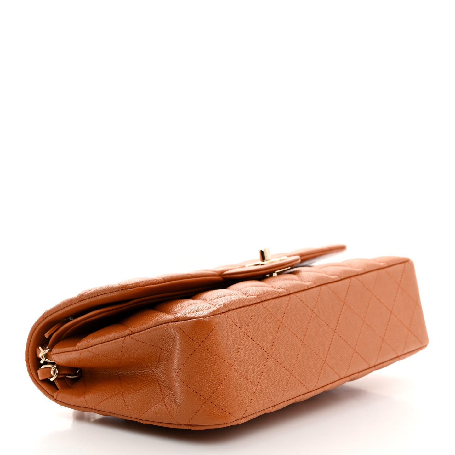Caviar Quilted Medium Double Flap Light Brown