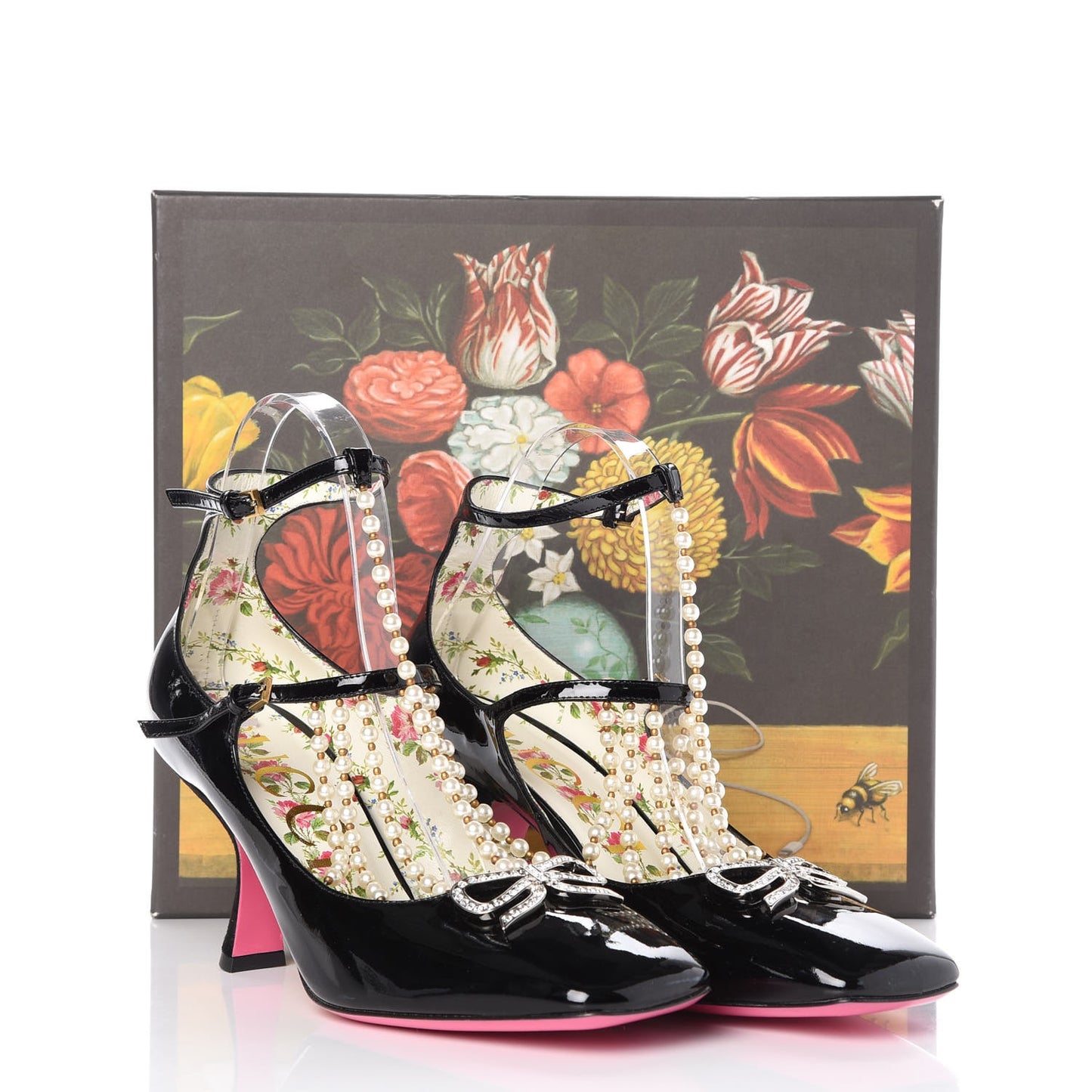 Patent Pearl Taide T-Strap Mid Heel Pumps 39 Black
