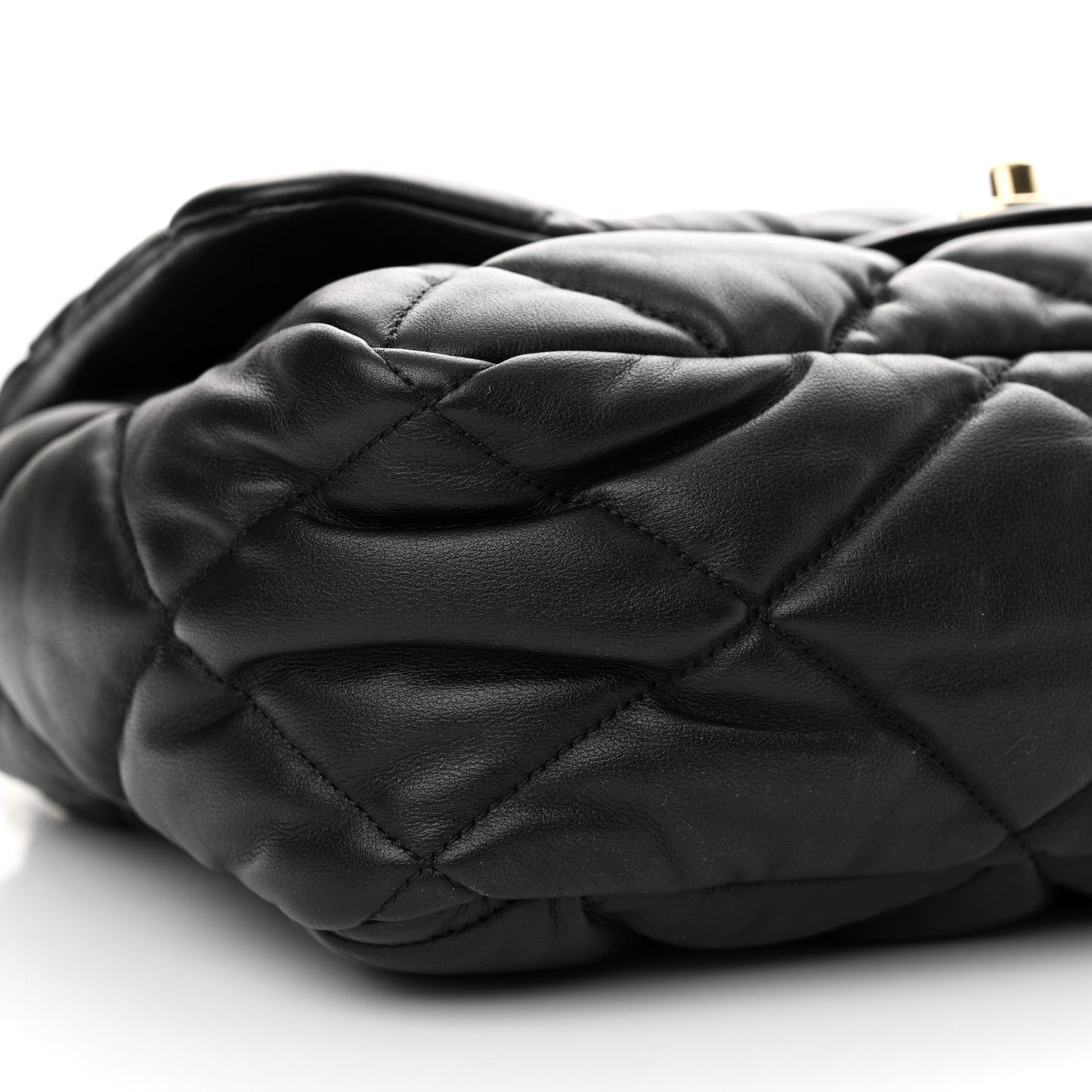 Calfskin Quilted Large Bubbly Flap Black