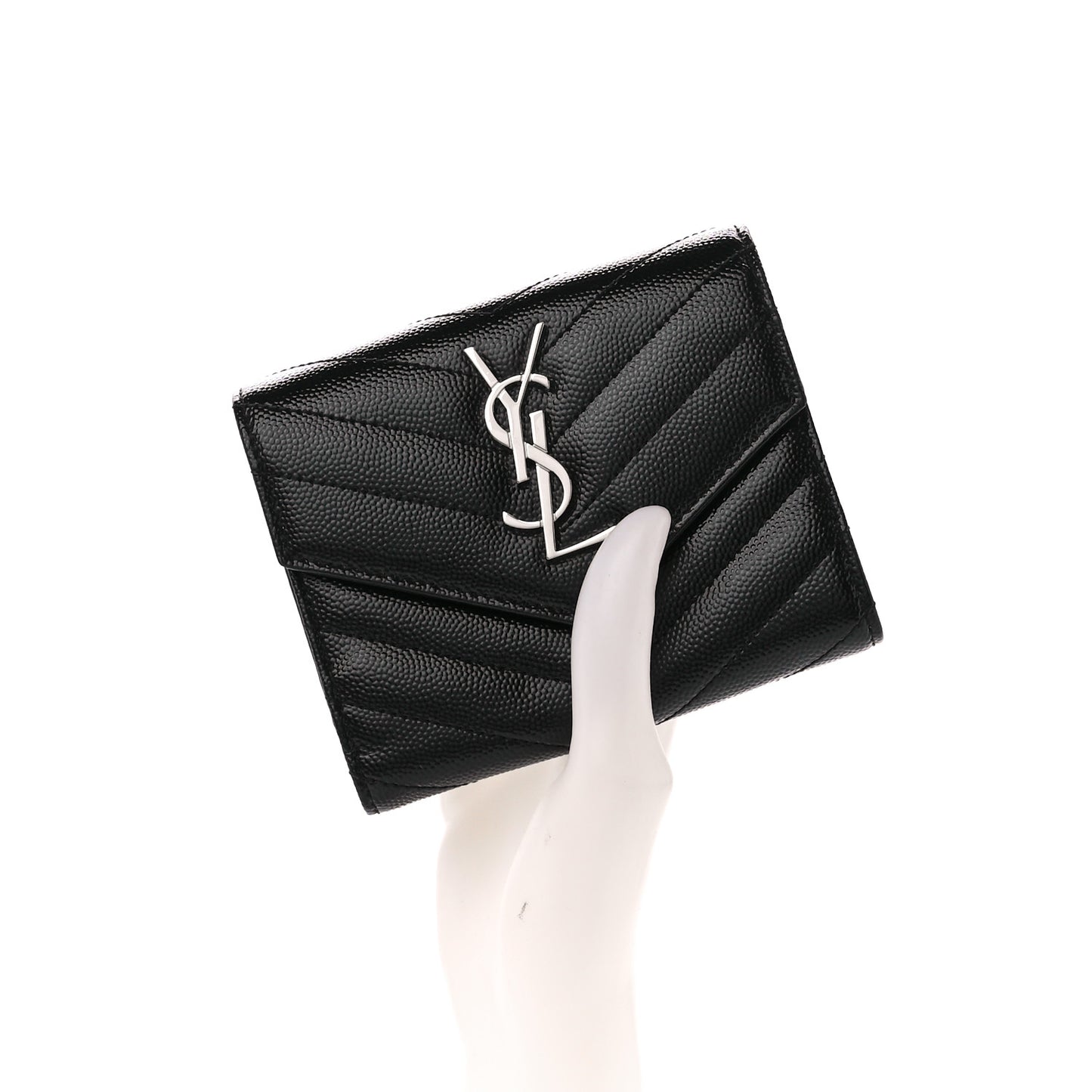 Grain De Poudre Matelasse Chevron Monogram Compact Tri Fold Wallet Black