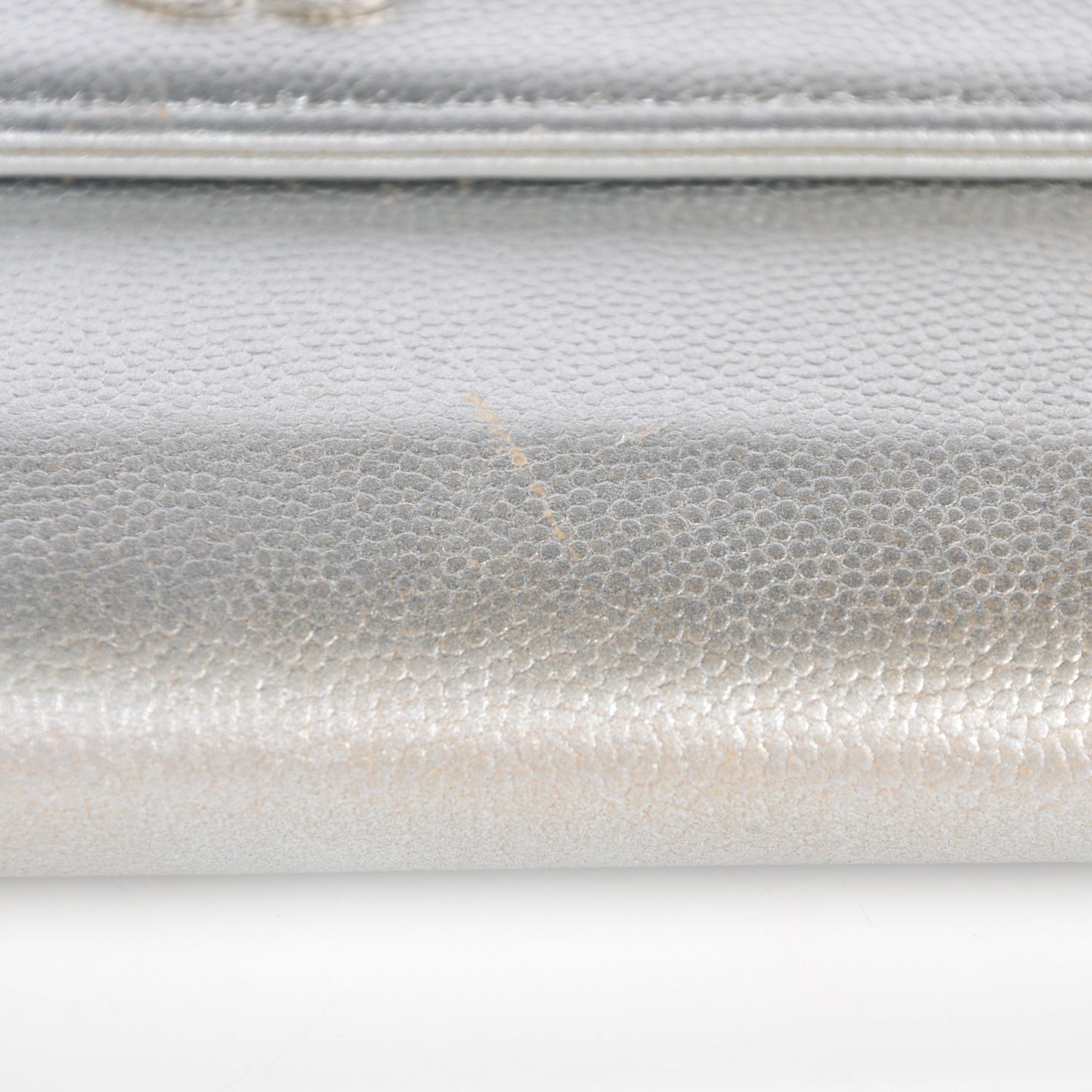 Metallic Caviar Sevruga Long Flap Wallet Silver
