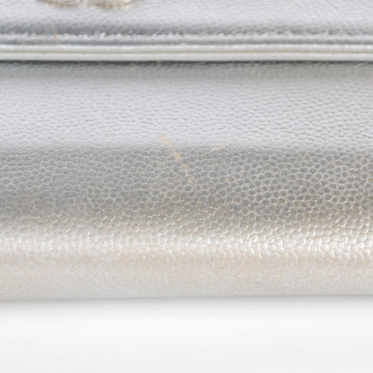Chanel Metallic Caviar Sevruga Long Flap Wallet Silver 5 of 13