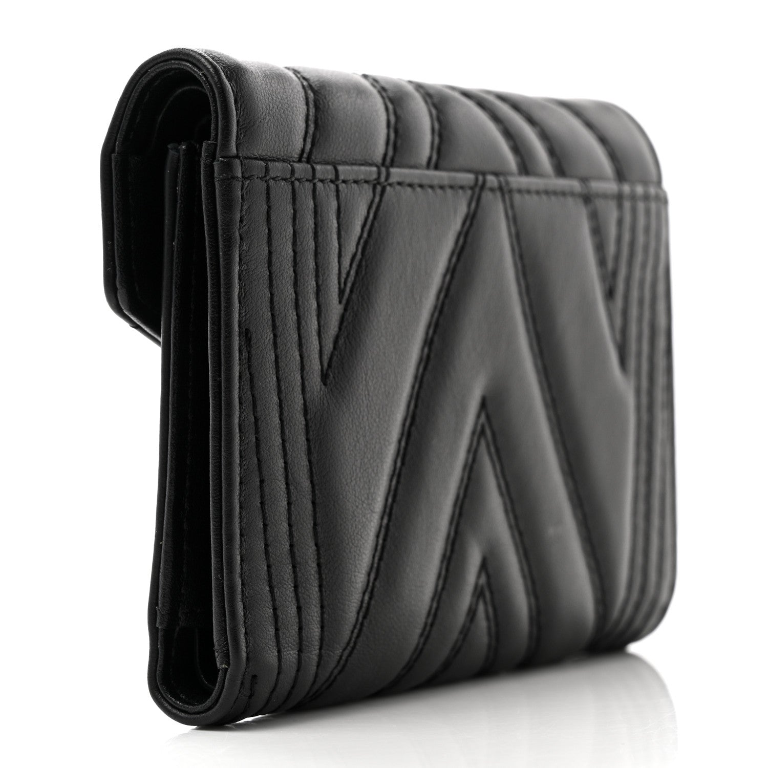 MCM Calfskin Quilted Compact Wallet Black 3 of 8