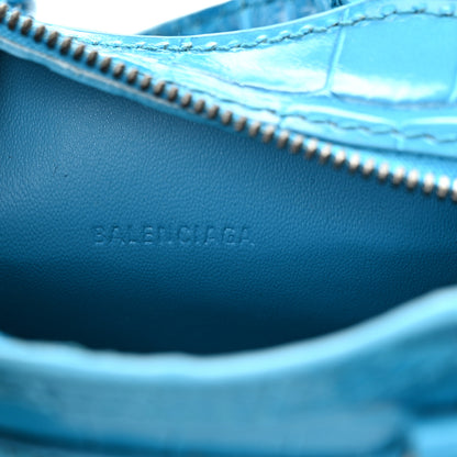 Balenciaga Extra Supple Calfskin Crocodile Embossed Neo Classic Silver Hardware Super Nano City Crossbody Cyan 6 of 10