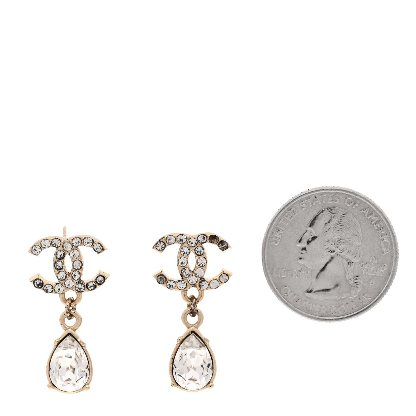 Crystal CC Tear Drop Earrings Gold