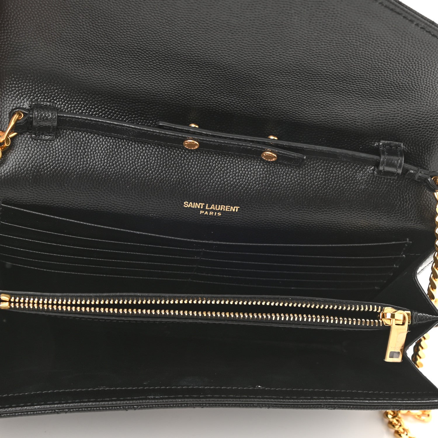 Saint Laurent Grain De Poudre Mixed Matelasse Triquilt Monogram Chain Wallet Black 5 of 8
