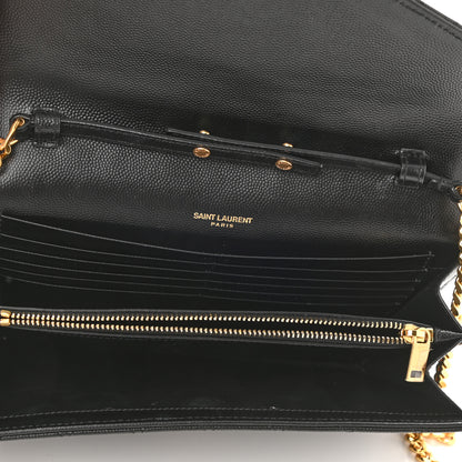 Saint Laurent Grain De Poudre Mixed Matelasse Triquilt Monogram Chain Wallet Black 5 of 8