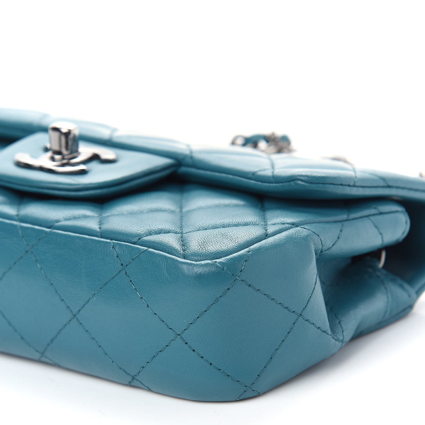 Lambskin Quilted Extra Mini Rectangular Flap Turquoise