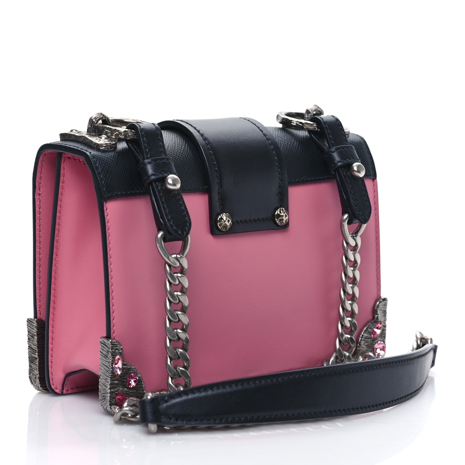 Prada City Calfskin Saffiano Crystal Cahier Bag Begonia Black 3 of 9