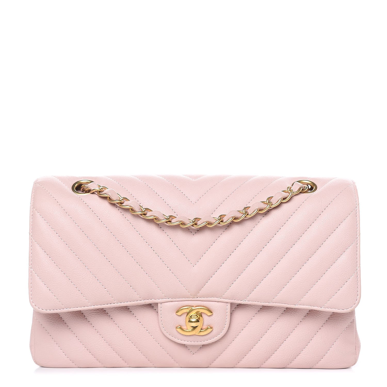 Chanel Calfskin Chevron Quilted Medium Double Flap Light Pink 1 of 15