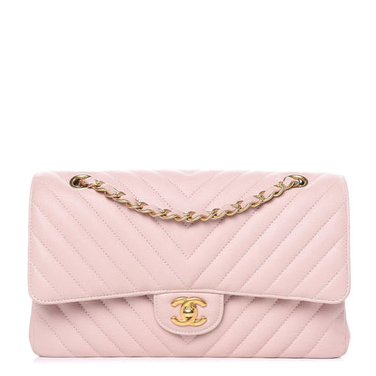 Chanel Calfskin Chevron Quilted Medium Double Flap Light Pink 1 of 15