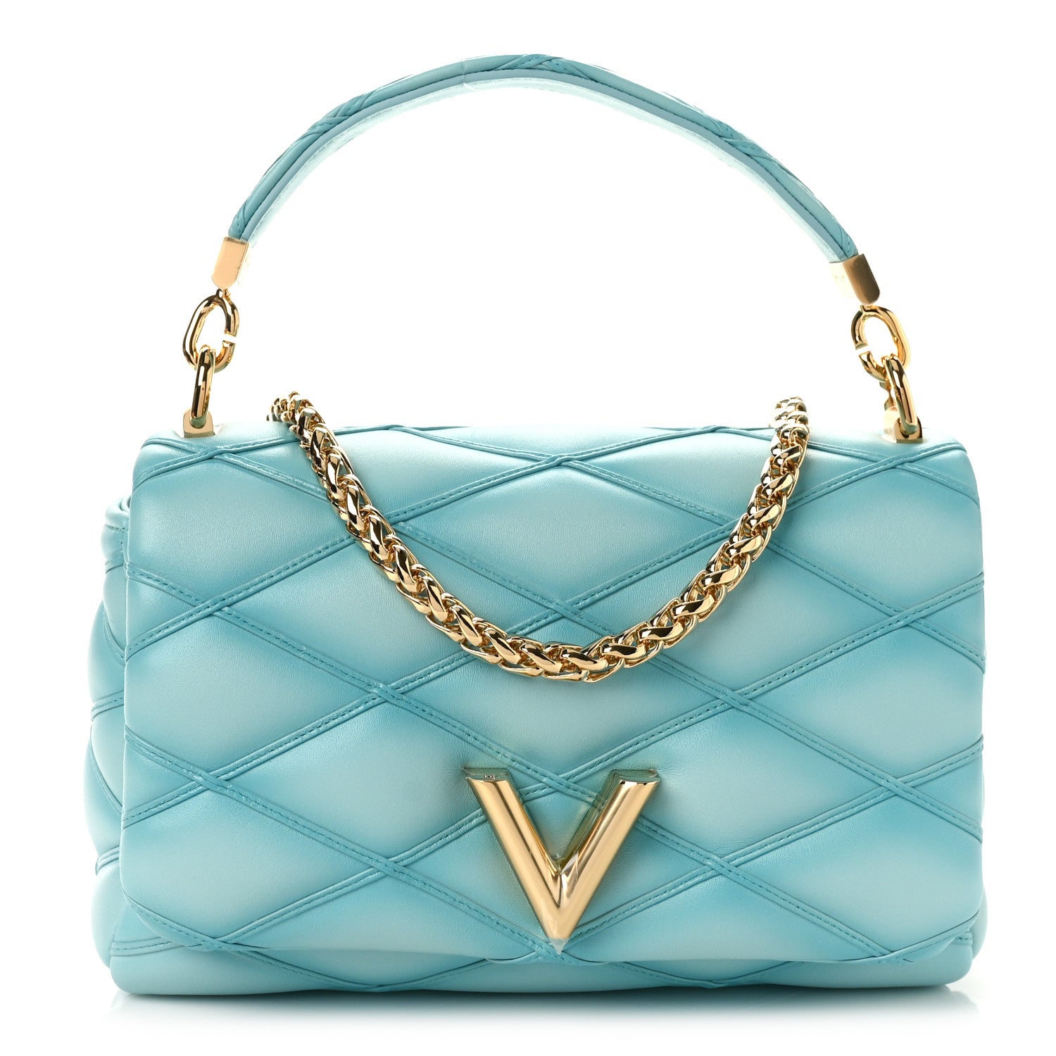 Louis Vuitton Lambskin Malletage Top Handle GO-14 MM Lagoon 2 of 9
