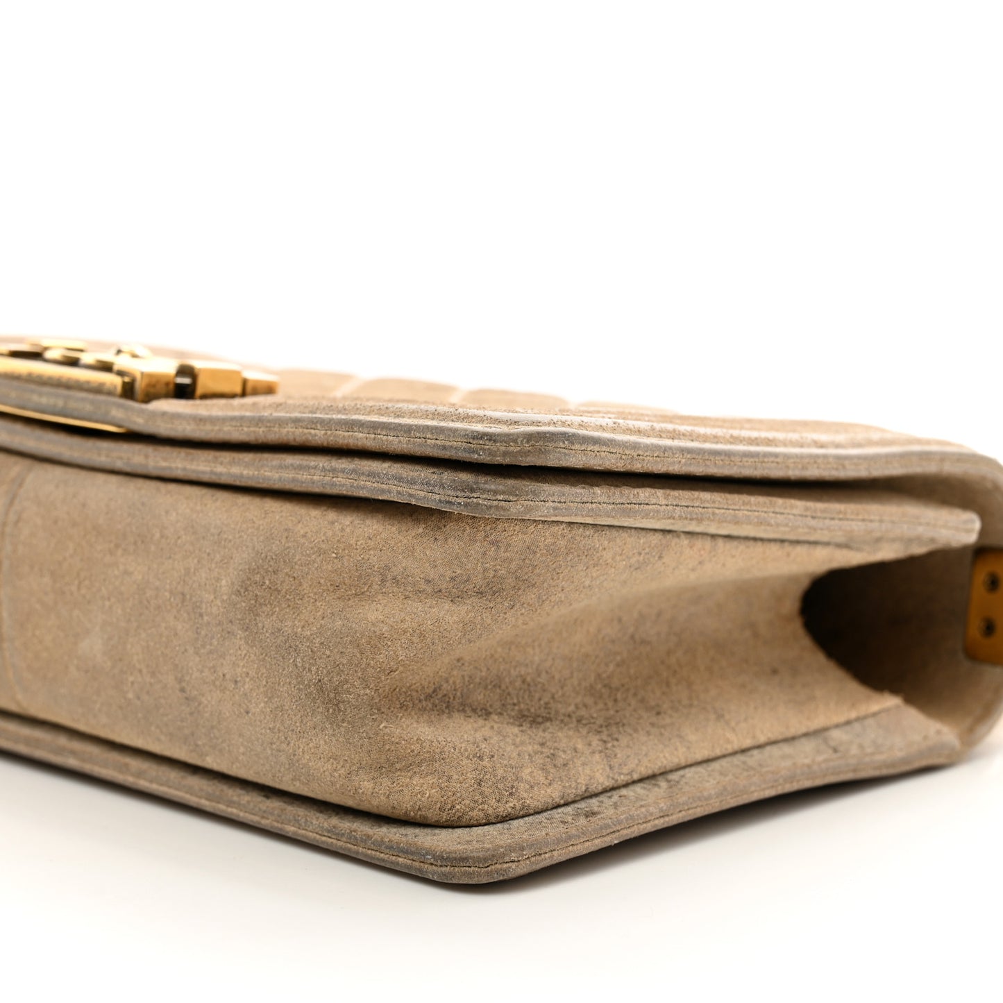 Iridescent Calfskin Quilted Medium Boy Flap Beige