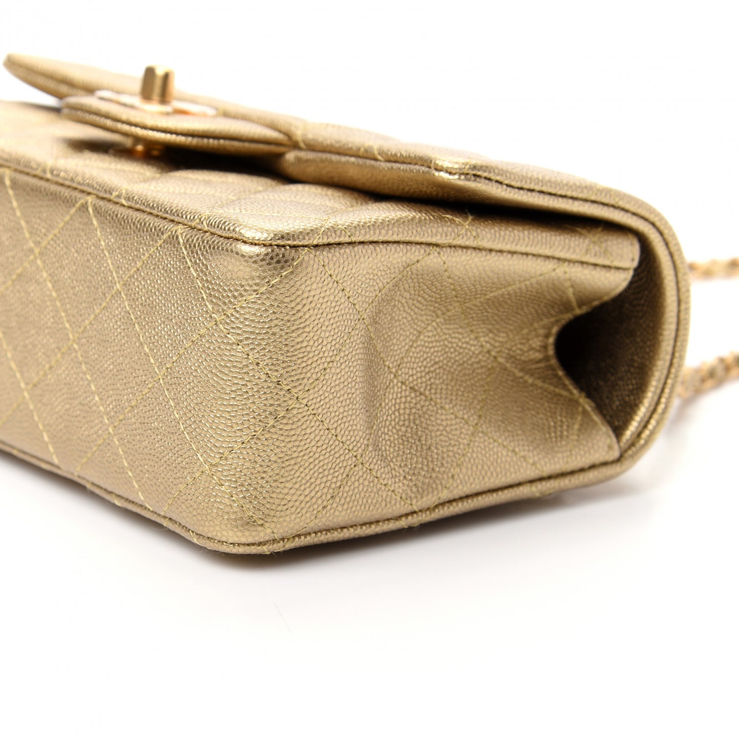 Metallic Caviar Quilted Mini Top Handle Rectangular Flap Gold
